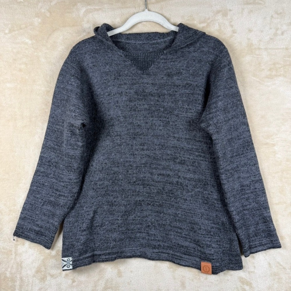 Paka Handmade Alpaca Wool The Hoodie Unisex L Charcoal Gry Pullover Sweater